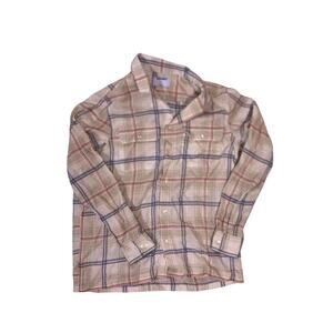 Old Navy Cotton Plaid Button Down Shirt Mens Small Tan Red Blue